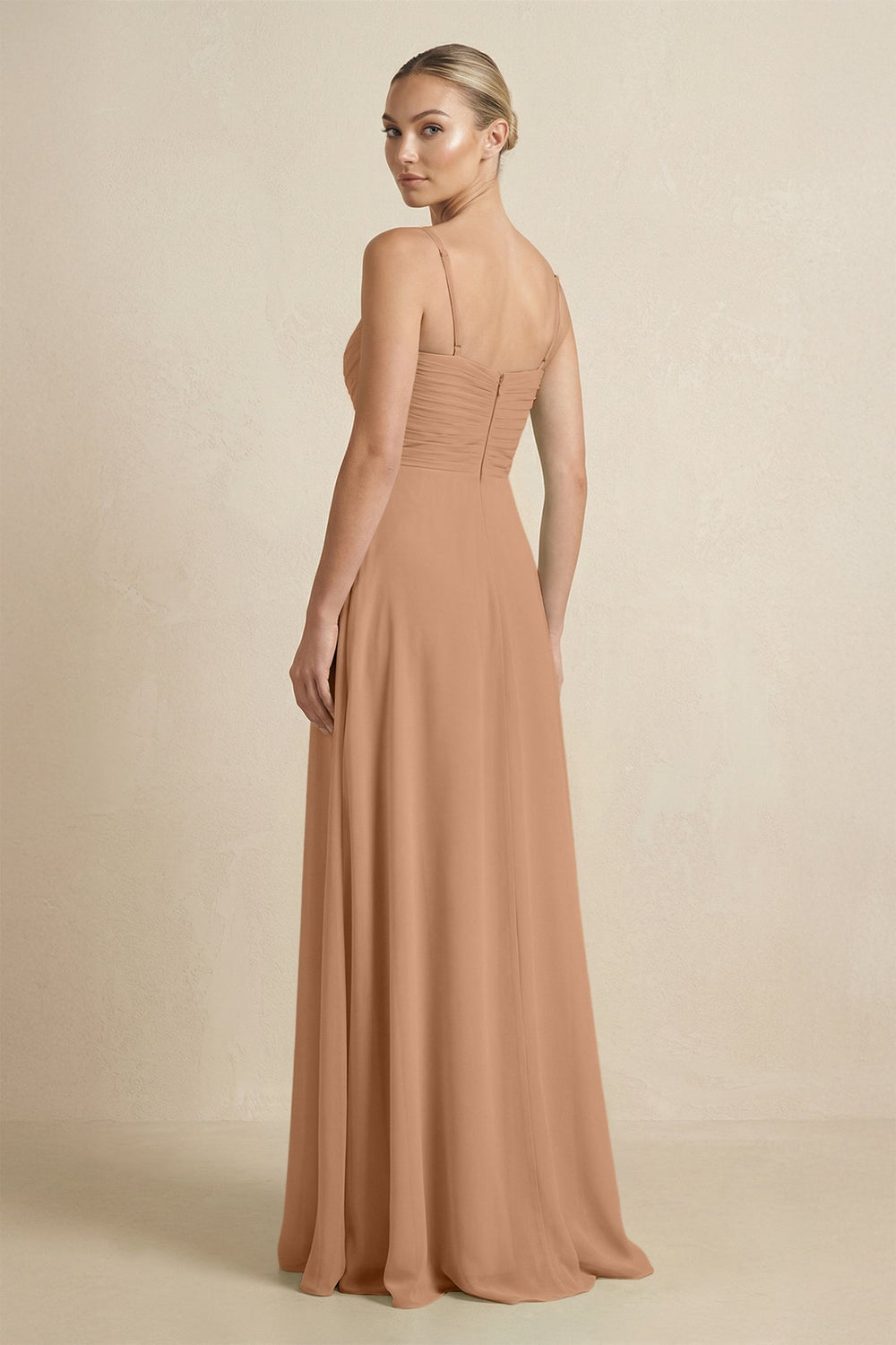V - Neck A - Line Chiffon Pleated Bridesmaid Dress in Bronzer - KissProm Bridesmaid Dresses