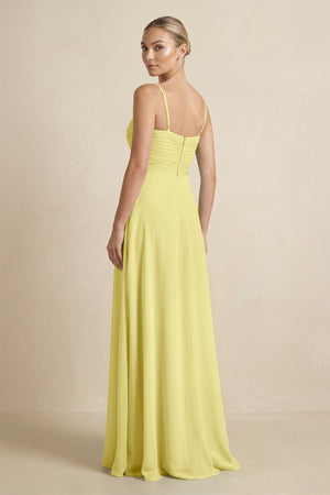 V - Neck A - Line Chiffon Pleated Bridesmaid Dress in Buttercup - KissProm Bridesmaid Dresses