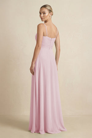 V - Neck A - Line Chiffon Pleated Bridesmaid Dress in Candy Pink - KissProm Bridesmaid Dresses