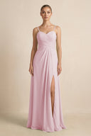 V - Neck A - Line Chiffon Pleated Bridesmaid Dress in Candy Pink - KissProm Bridesmaid Dresses