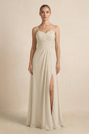 V - Neck A - Line Chiffon Pleated Bridesmaid Dress in Champagne - KissProm Bridesmaid Dresses