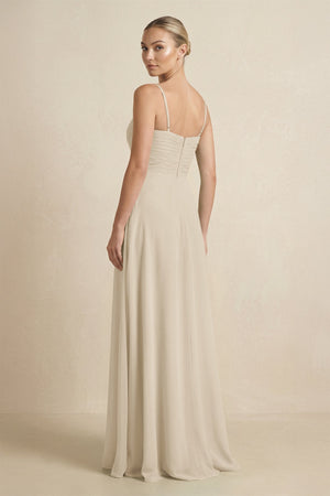 V - Neck A - Line Chiffon Pleated Bridesmaid Dress in Champagne - KissProm Bridesmaid Dresses
