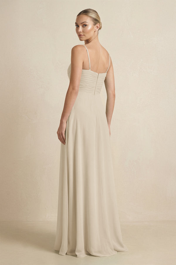 V - Neck A - Line Chiffon Pleated Bridesmaid Dress in Champagne - KissProm Bridesmaid Dresses
