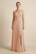 V - Neck A - Line Chiffon Pleated Bridesmaid Dress in Champagne Rose - KissProm Bridesmaid Dresses