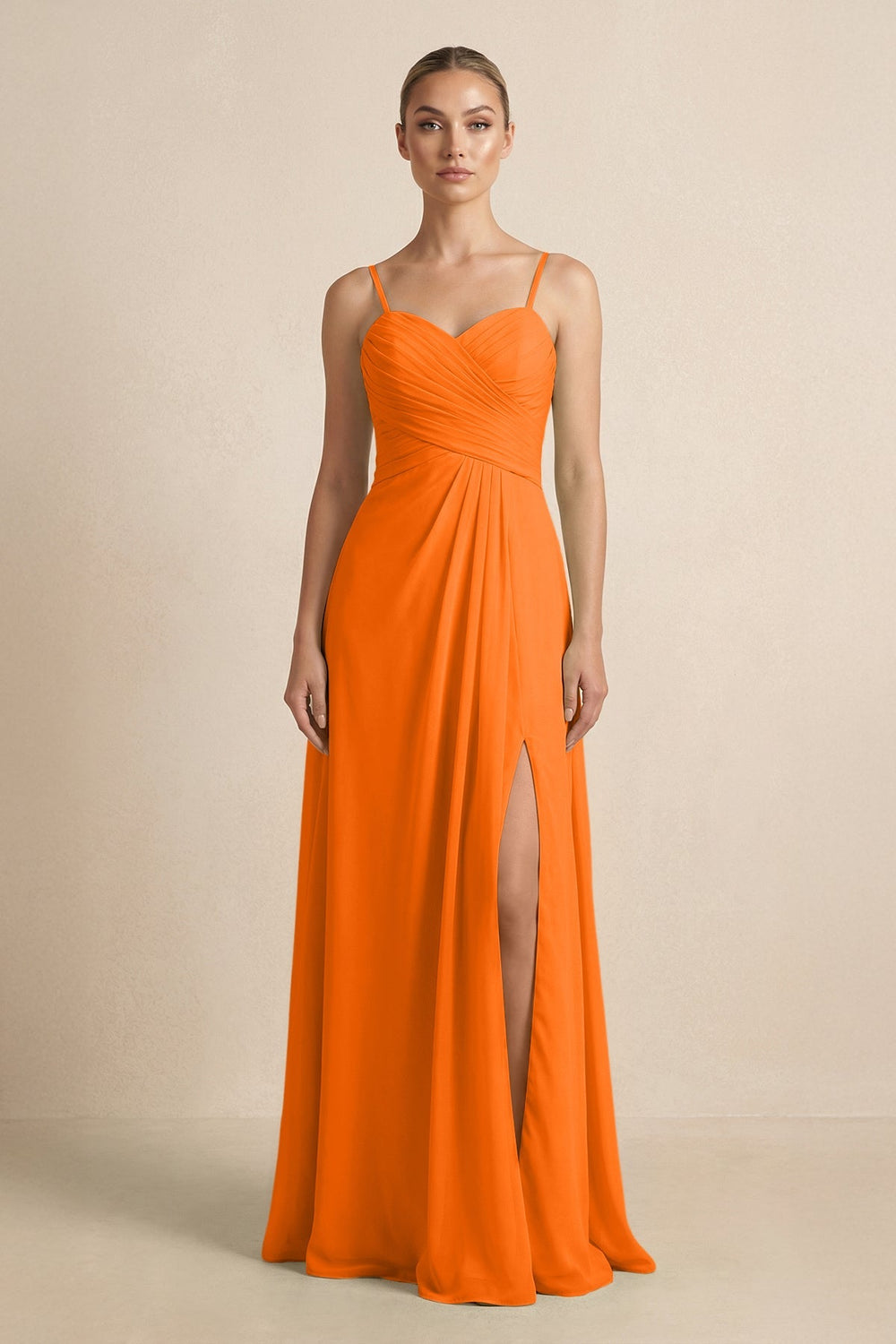 V - Neck A - Line Chiffon Pleated Bridesmaid Dress in Cinnamon - KissProm Bridesmaid Dresses