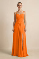 V - Neck A - Line Chiffon Pleated Bridesmaid Dress in Cinnamon - KissProm Bridesmaid Dresses