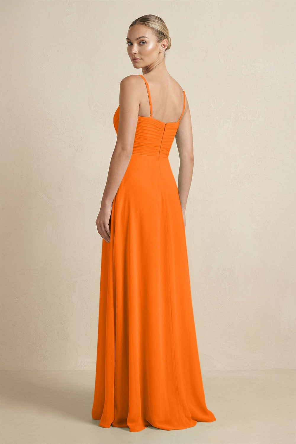 V - Neck A - Line Chiffon Pleated Bridesmaid Dress in Cinnamon - KissProm Bridesmaid Dresses