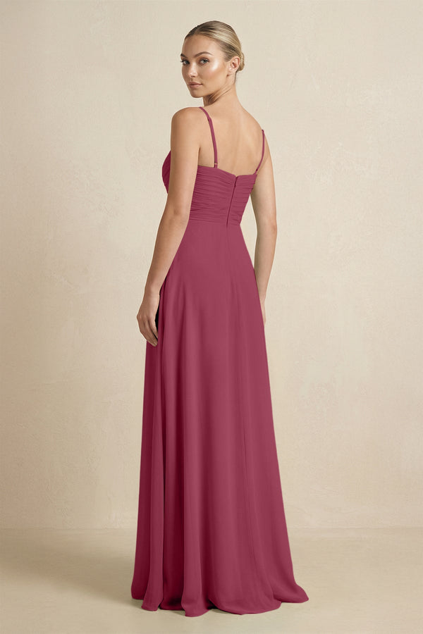 V - Neck A - Line Chiffon Pleated Bridesmaid Dress in Desert Rose - KissProm Bridesmaid Dresses