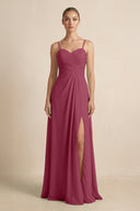 V - Neck A - Line Chiffon Pleated Bridesmaid Dress in Desert Rose - KissProm Bridesmaid Dresses
