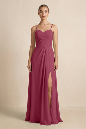 V - Neck A - Line Chiffon Pleated Bridesmaid Dress in Desert Rose - KissProm Bridesmaid Dresses
