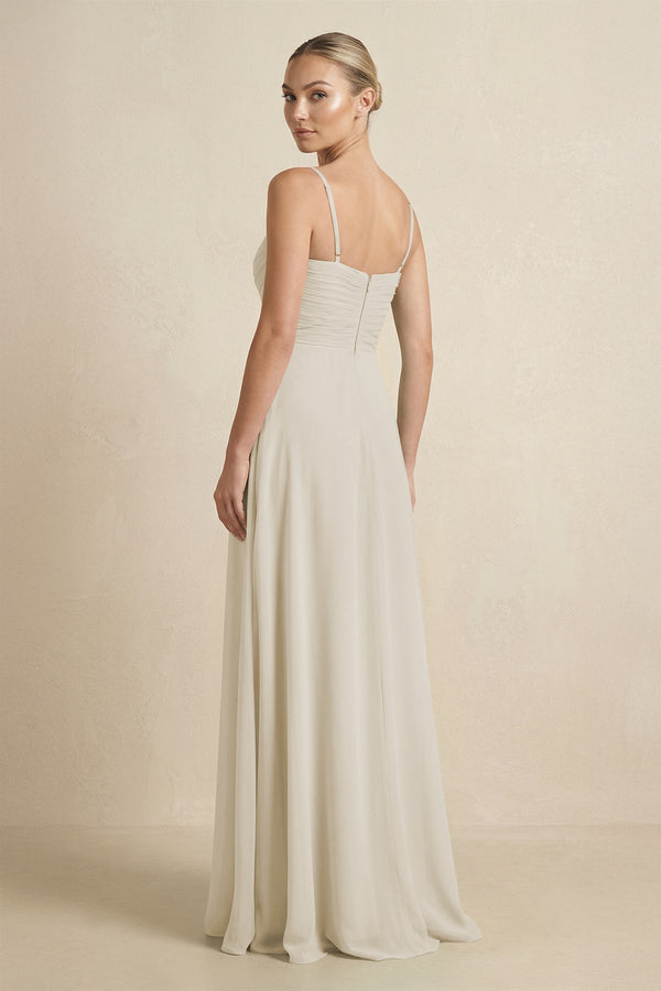 V - Neck A - Line Chiffon Pleated Bridesmaid Dress in Dove Gray - KissProm Bridesmaid Dresses