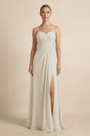 V - Neck A - Line Chiffon Pleated Bridesmaid Dress in Dove Gray - KissProm Bridesmaid Dresses