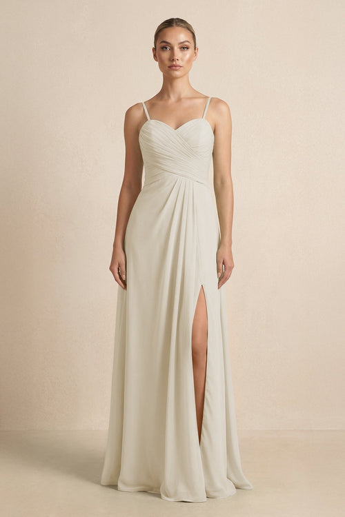 V - Neck A - Line Chiffon Pleated Bridesmaid Dress in Dove Gray - KissProm Bridesmaid Dresses