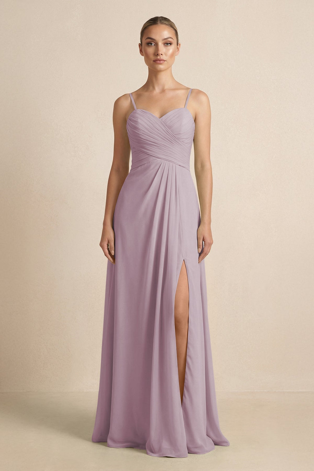 V - Neck A - Line Chiffon Pleated Bridesmaid Dress in Dusk - KissProm Bridesmaid Dresses