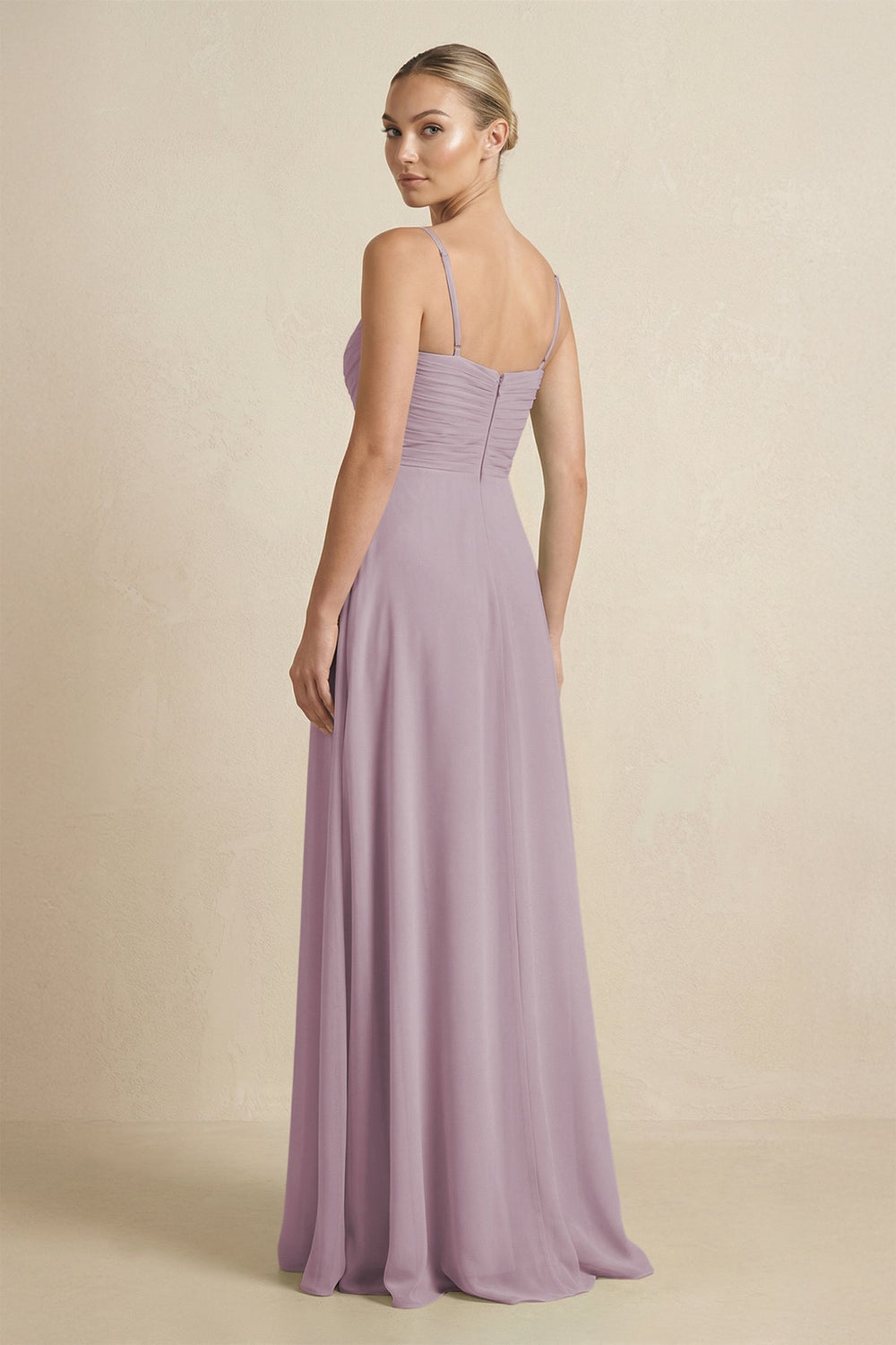 V - Neck A - Line Chiffon Pleated Bridesmaid Dress in Dusk - KissProm Bridesmaid Dresses