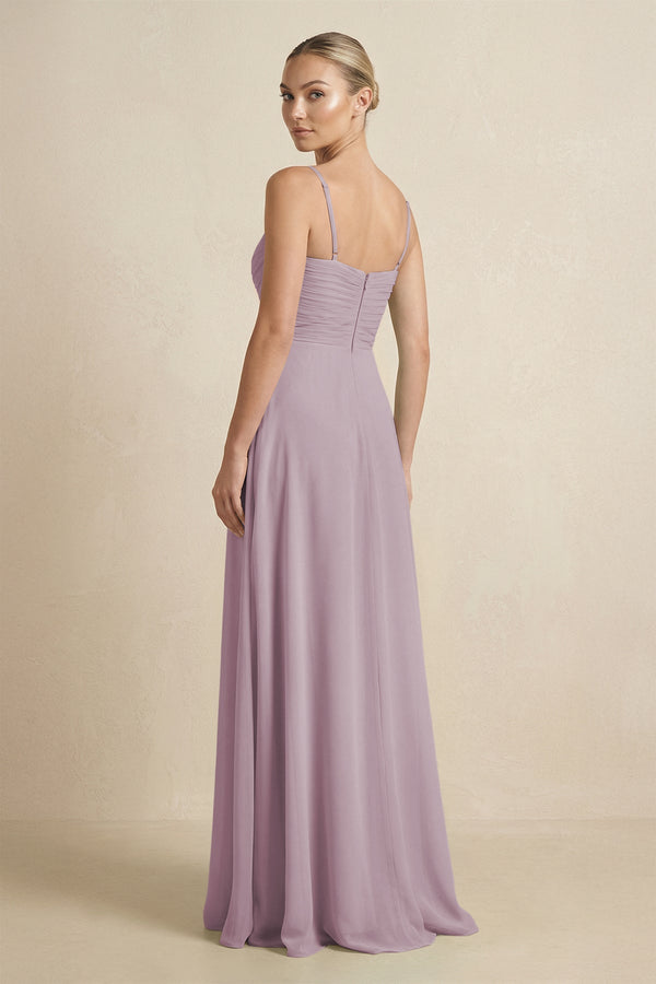 V - Neck A - Line Chiffon Pleated Bridesmaid Dress in Dusk - KissProm Bridesmaid Dresses
