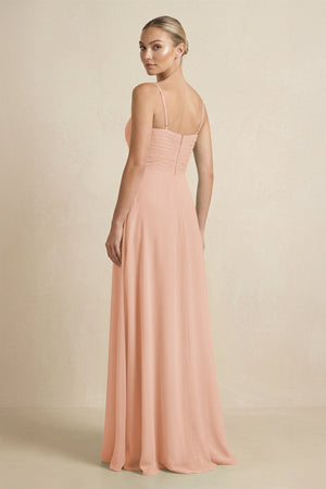 V - Neck A - Line Chiffon Pleated Bridesmaid Dress in English Rose - KissProm Bridesmaid Dresses