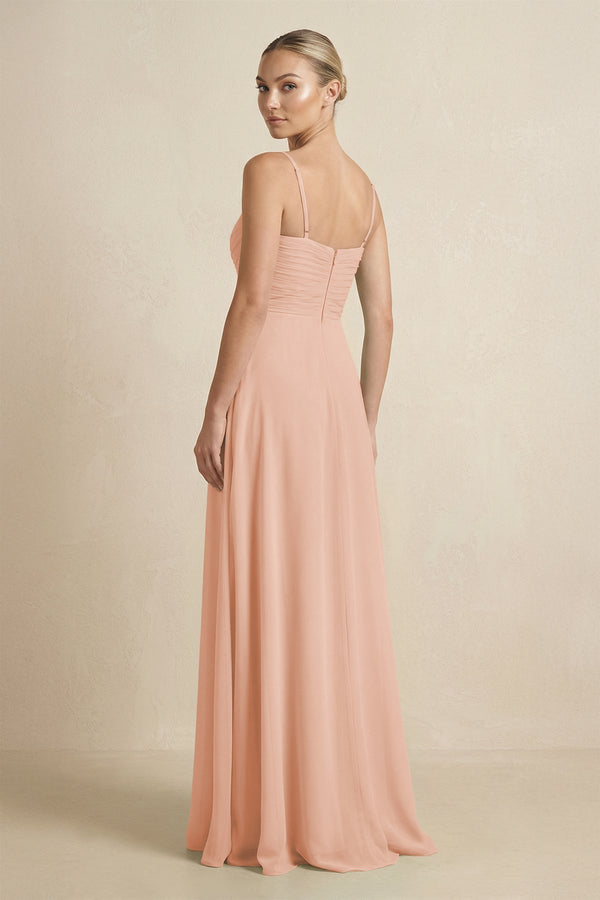 V - Neck A - Line Chiffon Pleated Bridesmaid Dress in English Rose - KissProm Bridesmaid Dresses