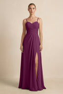 V - Neck A - Line Chiffon Pleated Bridesmaid Dress in Fig - KissProm Bridesmaid Dresses