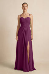 V - Neck A - Line Chiffon Pleated Bridesmaid Dress in Fig - KissProm Bridesmaid Dresses