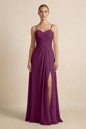 V - Neck A - Line Chiffon Pleated Bridesmaid Dress in Fig - KissProm Bridesmaid Dresses