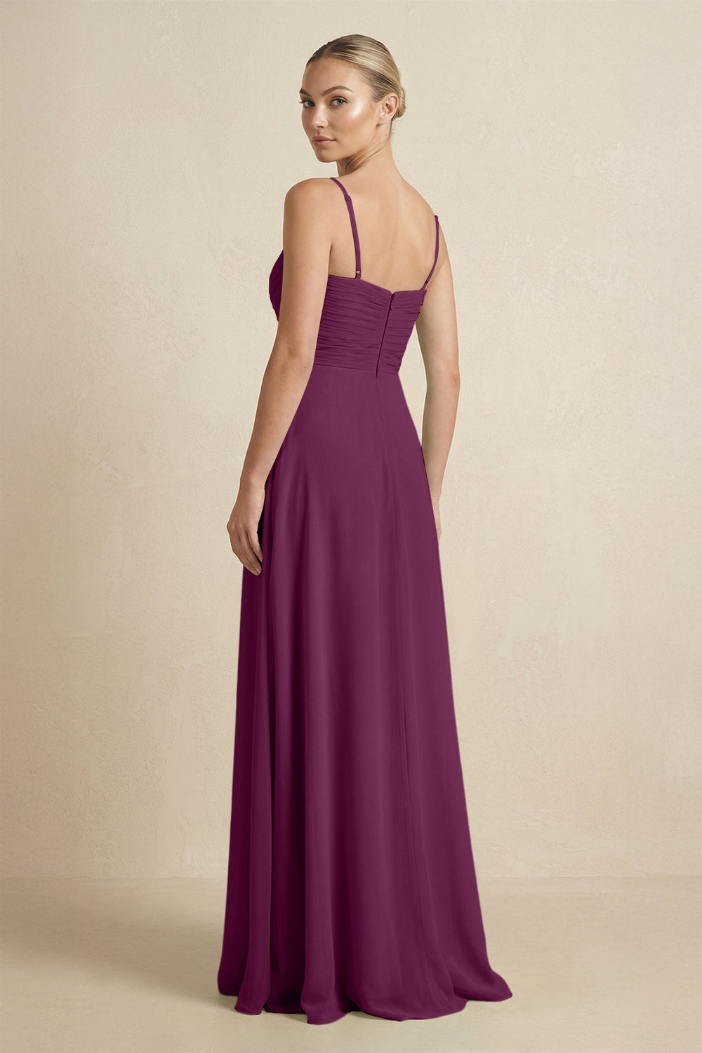 V - Neck A - Line Chiffon Pleated Bridesmaid Dress in Fig - KissProm Bridesmaid Dresses