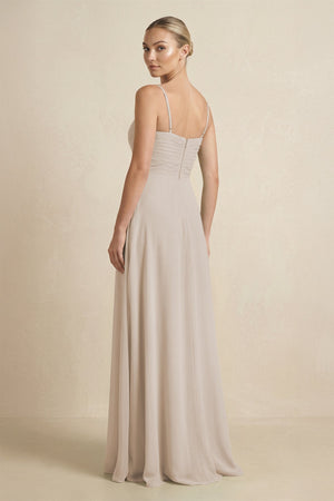 V - Neck A - Line Chiffon Pleated Bridesmaid Dress in Frost - KissProm Bridesmaid Dresses