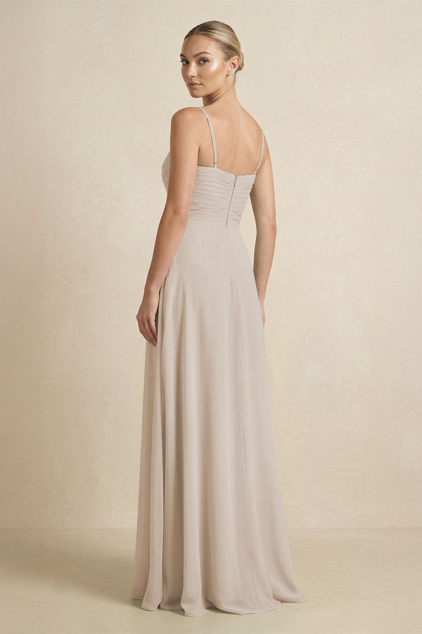 V - Neck A - Line Chiffon Pleated Bridesmaid Dress in Frost - KissProm Bridesmaid Dresses