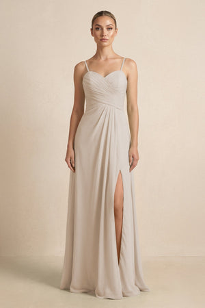 V - Neck A - Line Chiffon Pleated Bridesmaid Dress in Frost - KissProm Bridesmaid Dresses