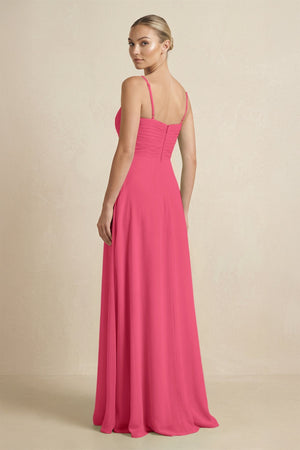 V - Neck A - Line Chiffon Pleated Bridesmaid Dress in Fuchsia - KissProm Bridesmaid Dresses