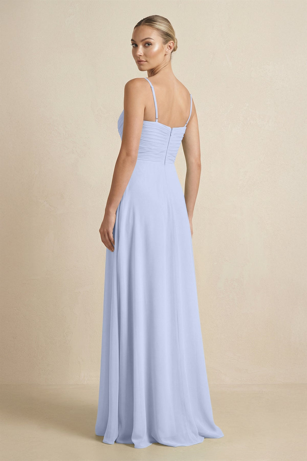 V - Neck A - Line Chiffon Pleated Bridesmaid Dress in Ice - KissProm Bridesmaid Dresses
