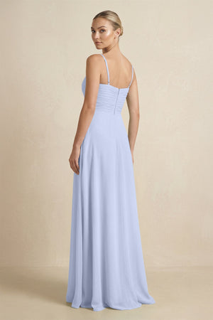 V - Neck A - Line Chiffon Pleated Bridesmaid Dress in Ice - KissProm Bridesmaid Dresses