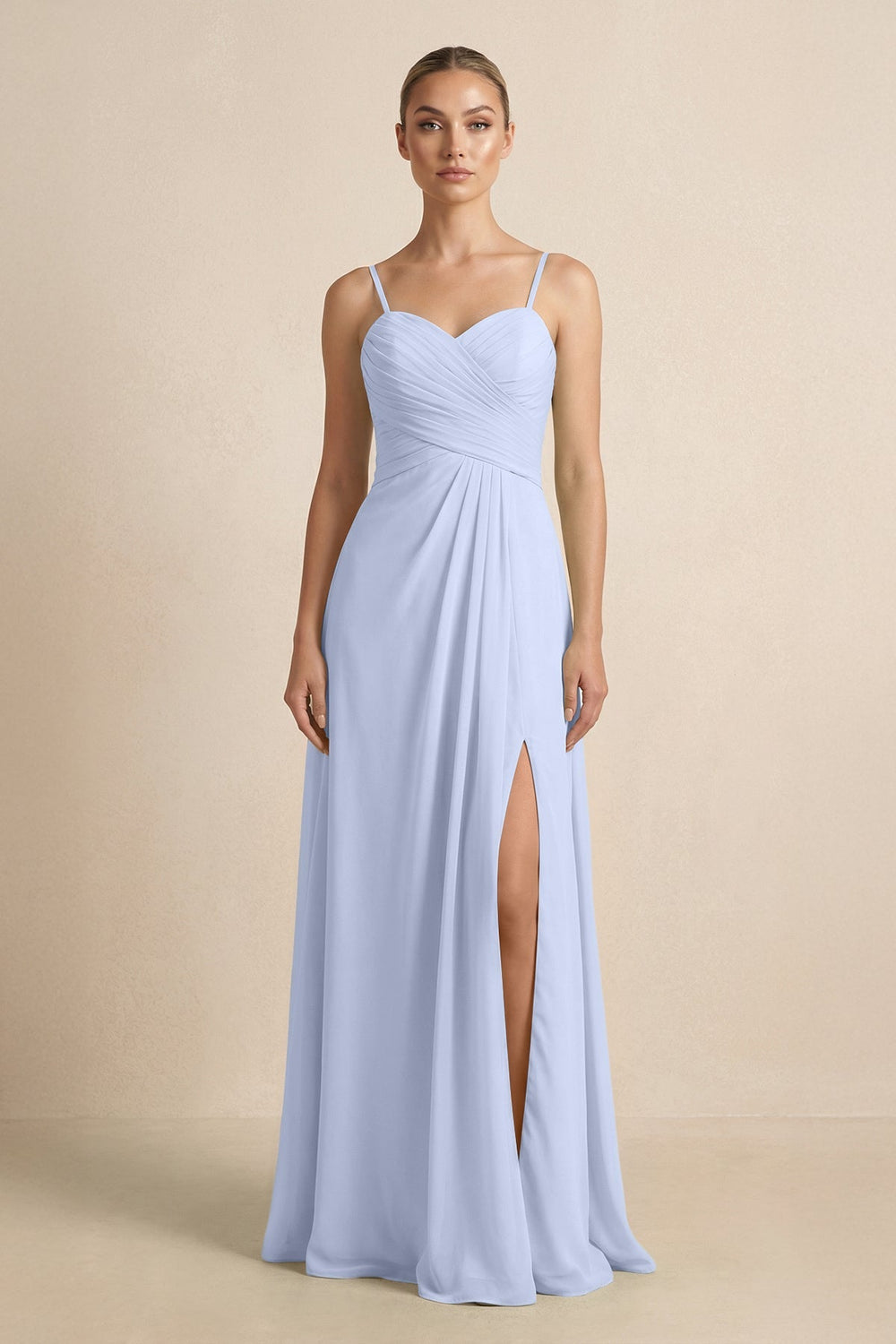 V - Neck A - Line Chiffon Pleated Bridesmaid Dress in Ice - KissProm Bridesmaid Dresses