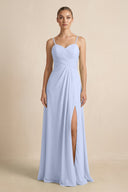 V - Neck A - Line Chiffon Pleated Bridesmaid Dress in Ice - KissProm Bridesmaid Dresses