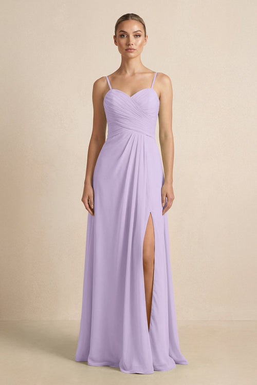 V - Neck A - Line Chiffon Pleated Bridesmaid Dress in Lavender - KissProm Bridesmaid Dresses