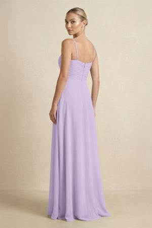 V - Neck A - Line Chiffon Pleated Bridesmaid Dress in Lavender - KissProm Bridesmaid Dresses