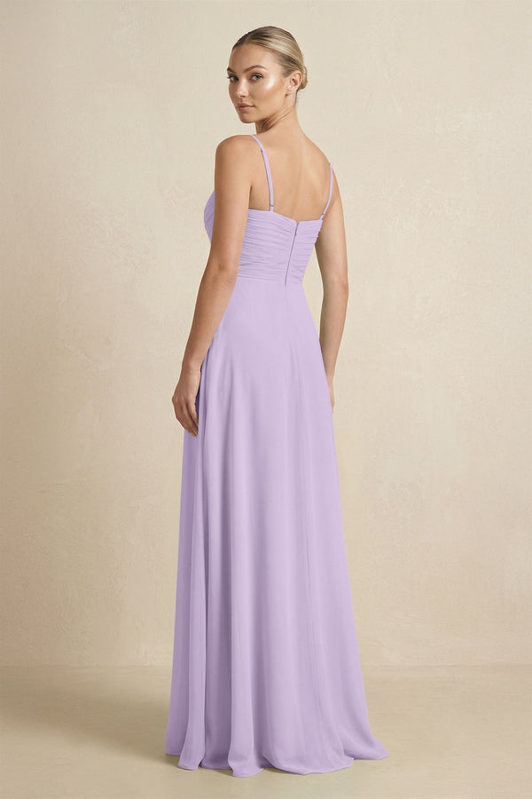 V - Neck A - Line Chiffon Pleated Bridesmaid Dress in Lavender - KissProm Bridesmaid Dresses