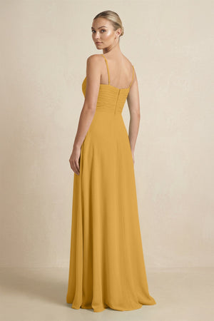V - Neck A - Line Chiffon Pleated Bridesmaid Dress in Marigold - KissProm Bridesmaid Dresses