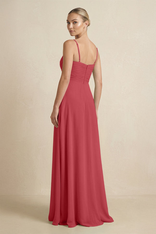 V - Neck A - Line Chiffon Pleated Bridesmaid Dress in Merlot - KissProm Bridesmaid Dresses