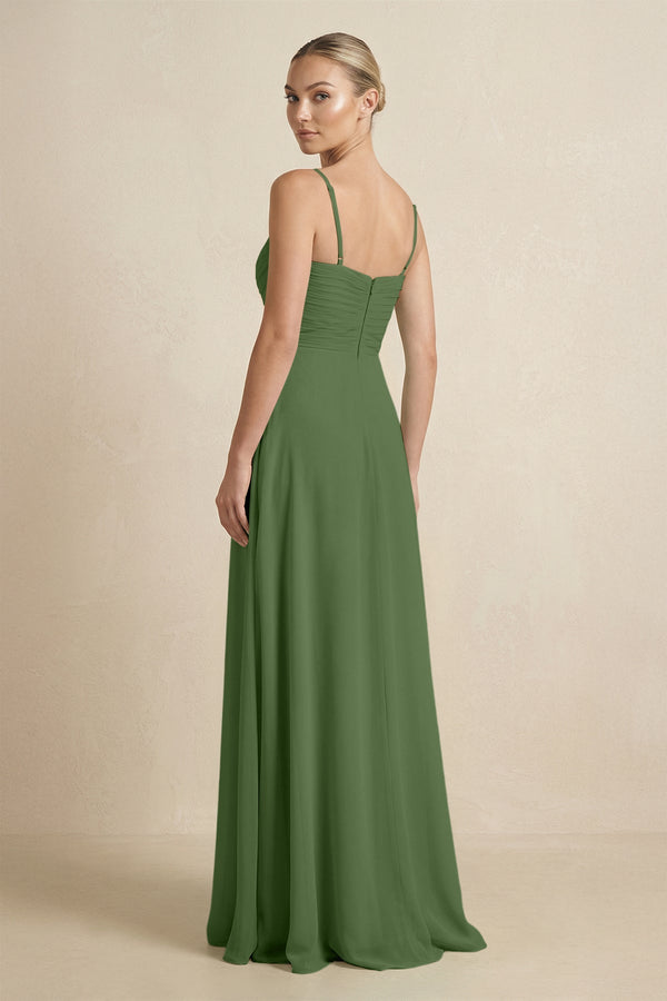 V - Neck A - Line Chiffon Pleated Bridesmaid Dress in Moss - KissProm Bridesmaid Dresses