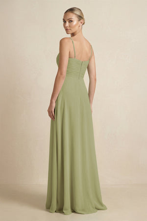 V - Neck A - Line Chiffon Pleated Bridesmaid Dress in Moss Green - KissProm Bridesmaid Dresses