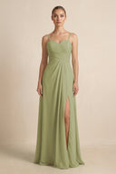 V - Neck A - Line Chiffon Pleated Bridesmaid Dress in Moss Green - KissProm Bridesmaid Dresses