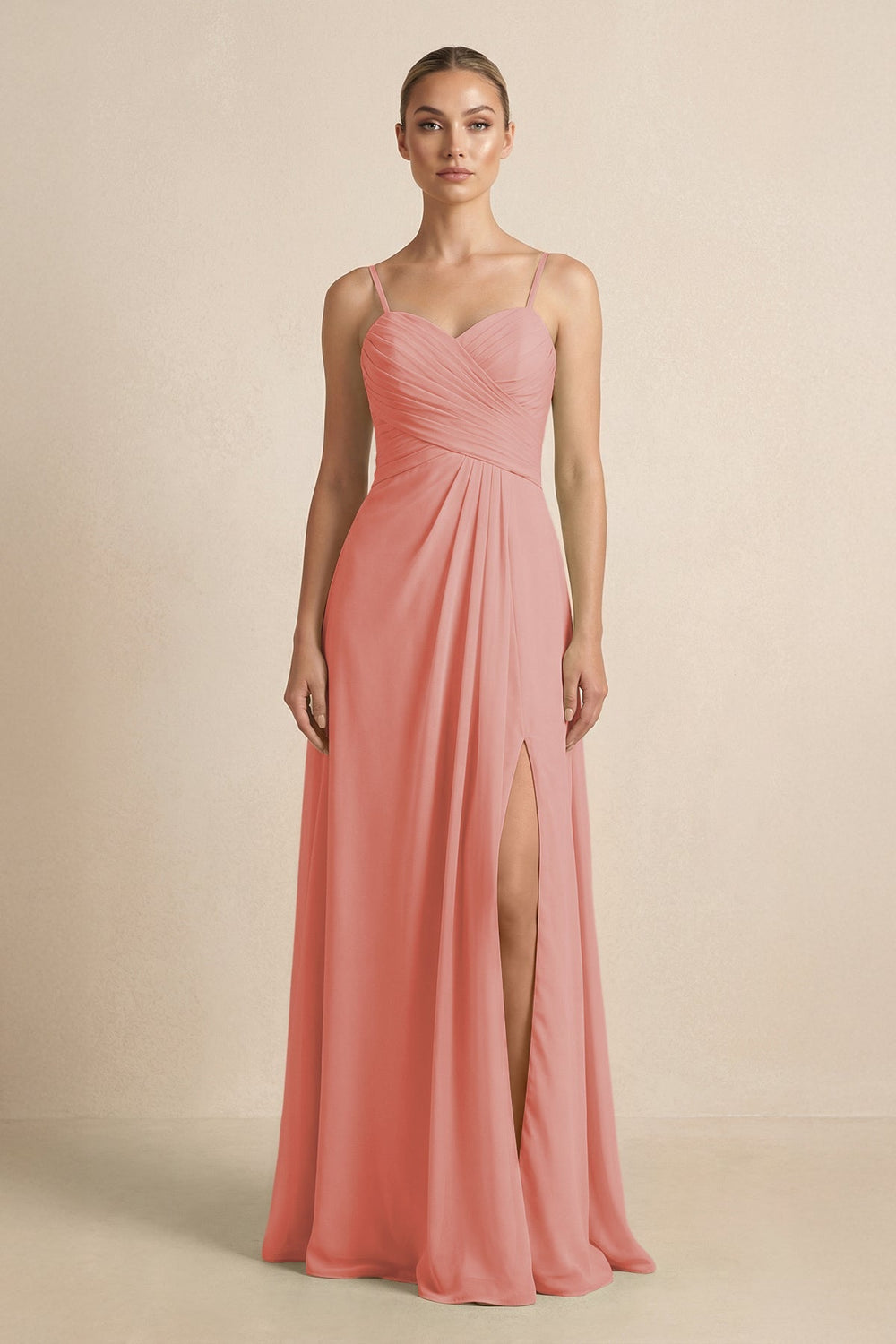 V - Neck A - Line Chiffon Pleated Bridesmaid Dress in Mulberry - KissProm Bridesmaid Dresses