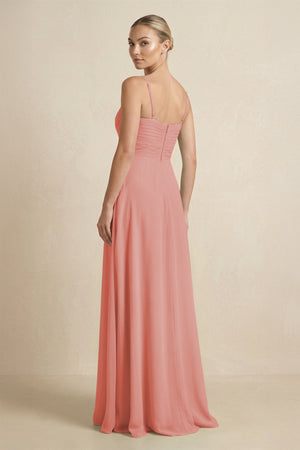 V - Neck A - Line Chiffon Pleated Bridesmaid Dress in Mulberry - KissProm Bridesmaid Dresses