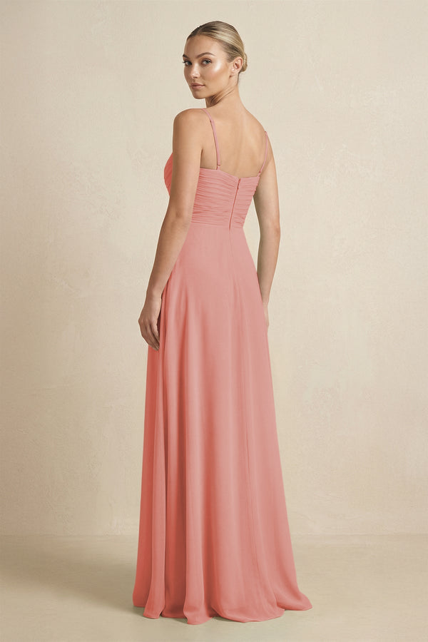 V - Neck A - Line Chiffon Pleated Bridesmaid Dress in Mulberry - KissProm Bridesmaid Dresses
