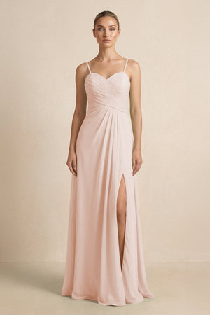 V - Neck A - Line Chiffon Pleated Bridesmaid Dress in Pale Blush - KissProm Bridesmaid Dresses