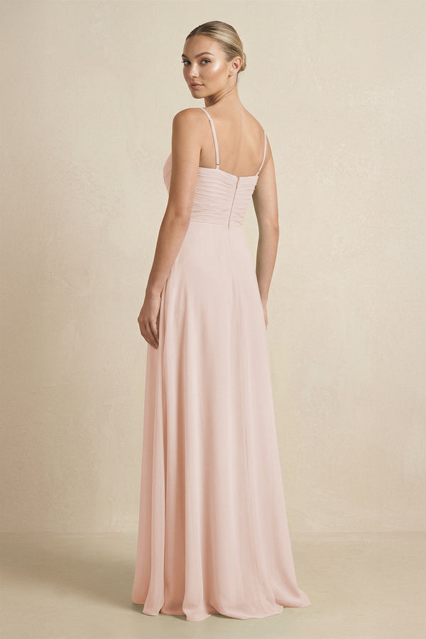 V - Neck A - Line Chiffon Pleated Bridesmaid Dress in Pale Blush - KissProm Bridesmaid Dresses