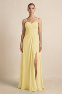 V - Neck A - Line Chiffon Pleated Bridesmaid Dress in Pastel Yellow - KissProm Bridesmaid Dresses