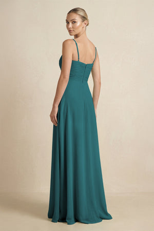 V - Neck A - Line Chiffon Pleated Bridesmaid Dress in Pine - KissProm Bridesmaid Dresses
