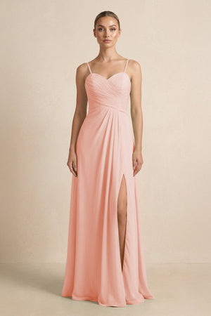 V - Neck A - Line Chiffon Pleated Bridesmaid Dress in Rose Petal - KissProm Bridesmaid Dresses